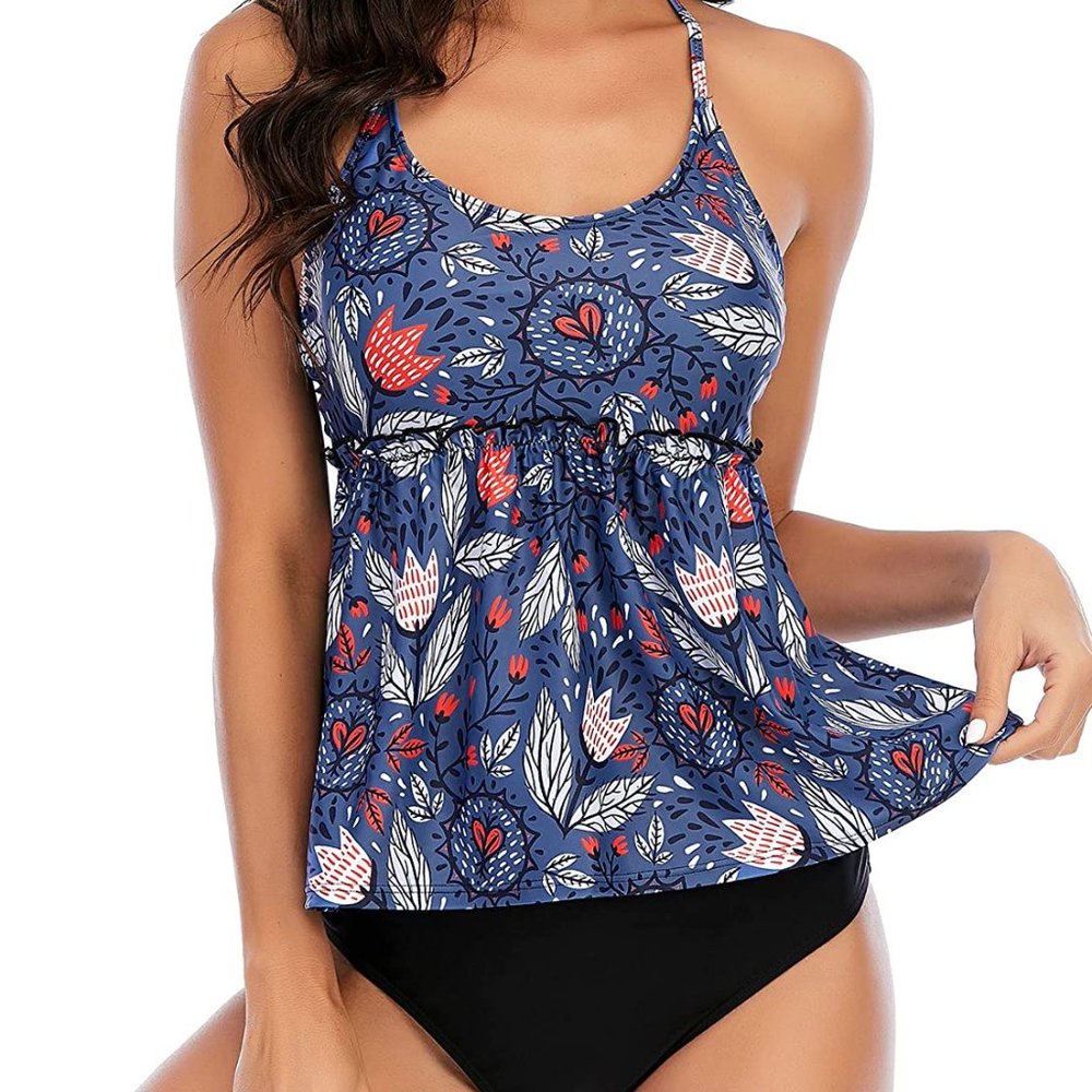 Sz XL 2 Piece Tankini Swimsuits High Waisted Tummy Control Swimwear X002RRJMIL - Picture 2 of 4